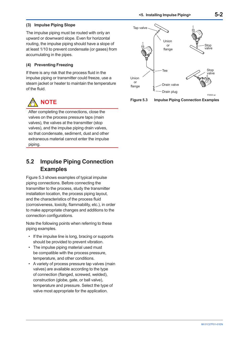 2 impulse piping connection examples, Impulse piping connection examples -2 | Yokogawa EJX530B User Manual | Page 24 / 91