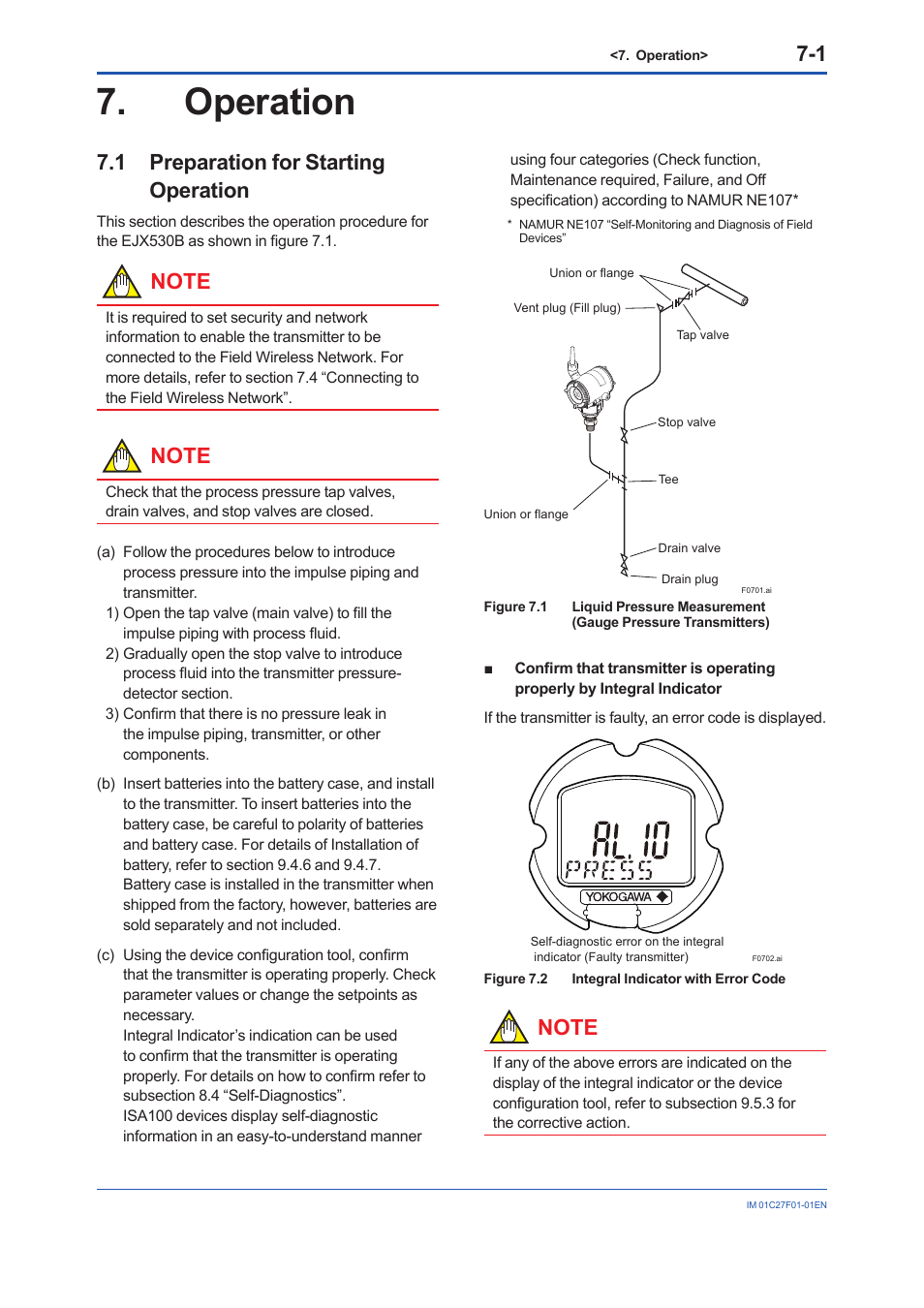 Operation, 1 preparation for starting operation, Operation -1 | Preparation for starting operation -1 | Yokogawa EJX530B User Manual | Page 29 / 91