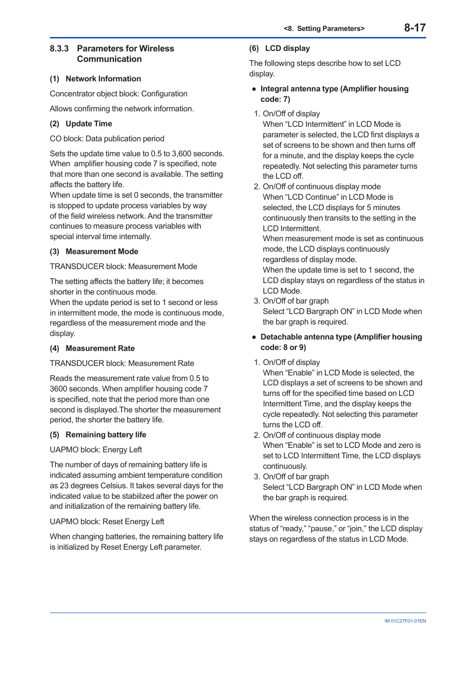3 parameters for wireless communication, Parameters for wireless communication -17 | Yokogawa EJX530B User Manual | Page 50 / 91