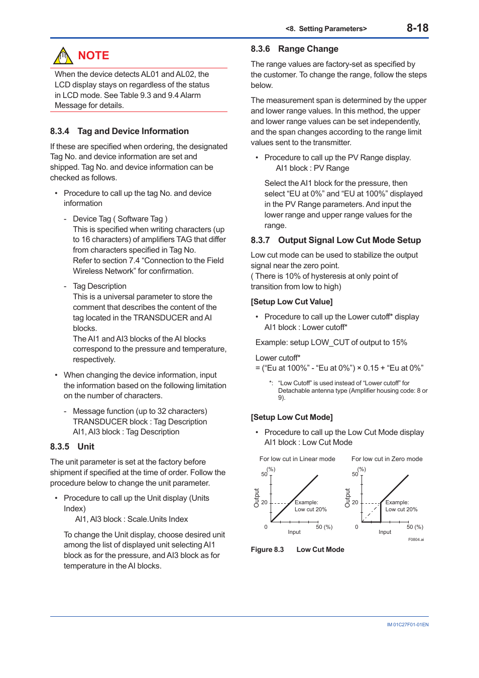 4 tag and device information, 5 unit, 6 range change | 7 output signal low cut mode setup, Tag and device information -18, Unit -18, Range change -18, Output signal low cut mode setup -18 | Yokogawa EJX530B User Manual | Page 51 / 91