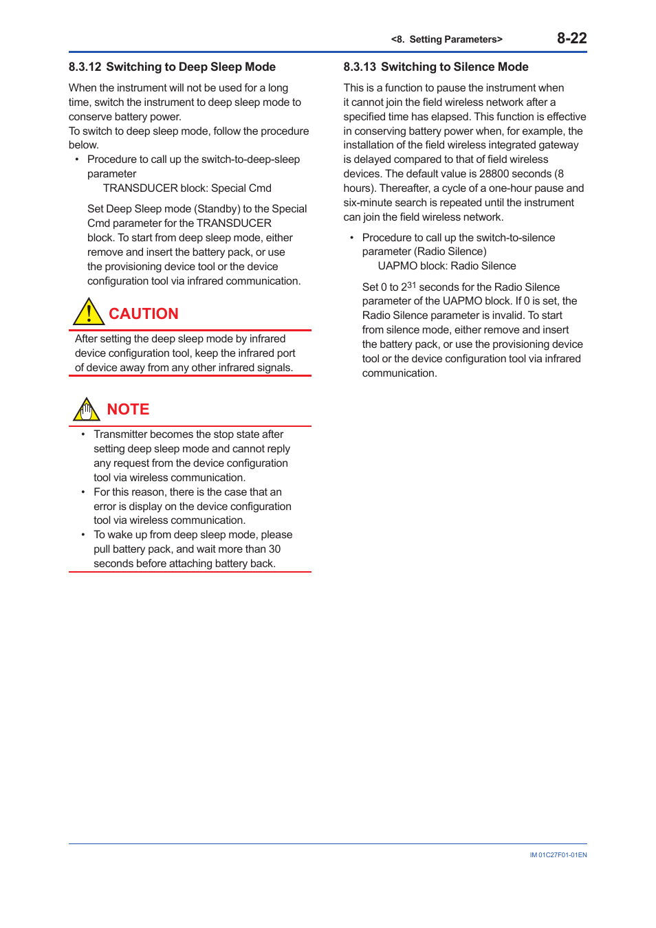 12 switching to deep sleep mode, 13 switching to silence mode, Switching to deep sleep mode -22 | Switching to silence mode -22, Caution | Yokogawa EJX530B User Manual | Page 55 / 91