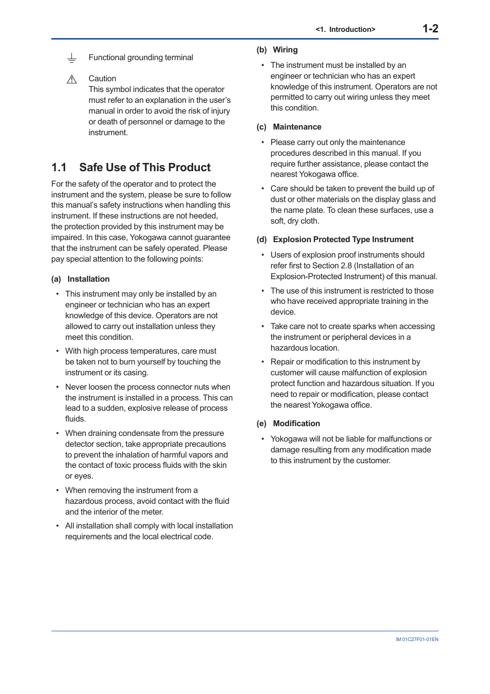 1 safe use of this product, Safe use of this product -2 | Yokogawa EJX530B User Manual | Page 6 / 91