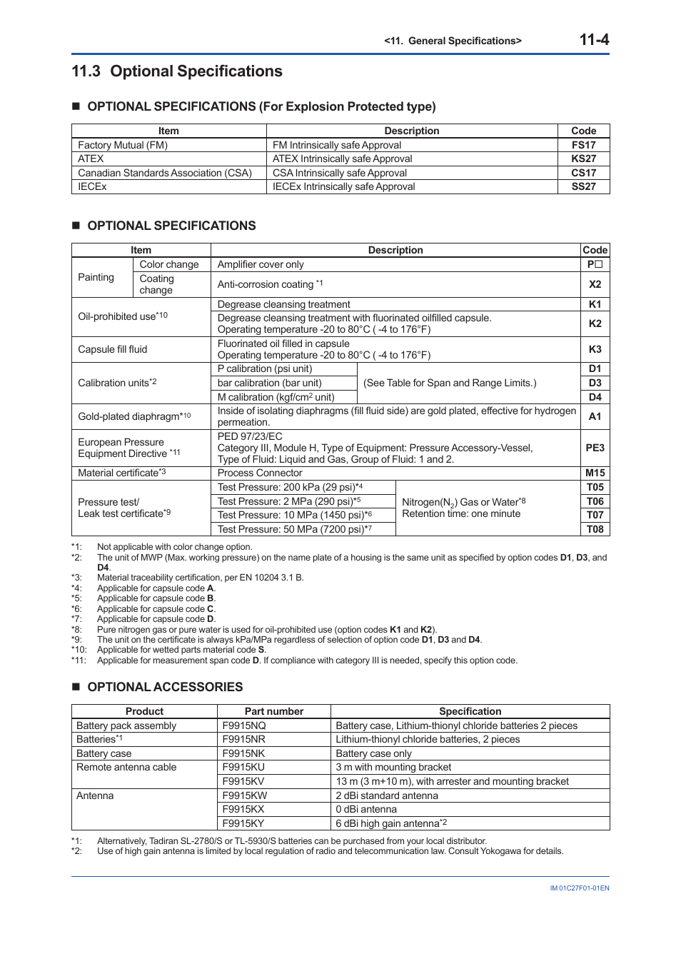 3 optional specifications, Optional specifications -4, Optional specifications | Optional accessories | Yokogawa EJX530B User Manual | Page 89 / 91