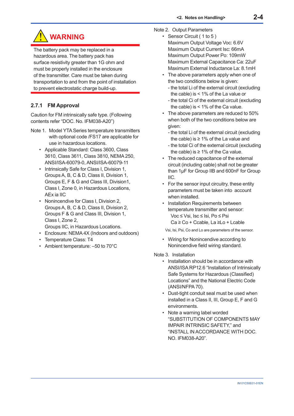1 fm approval, Fm approval -4, Warning | Yokogawa Wireless Temperature Transmitter YTA510 User Manual | Page 12 / 76