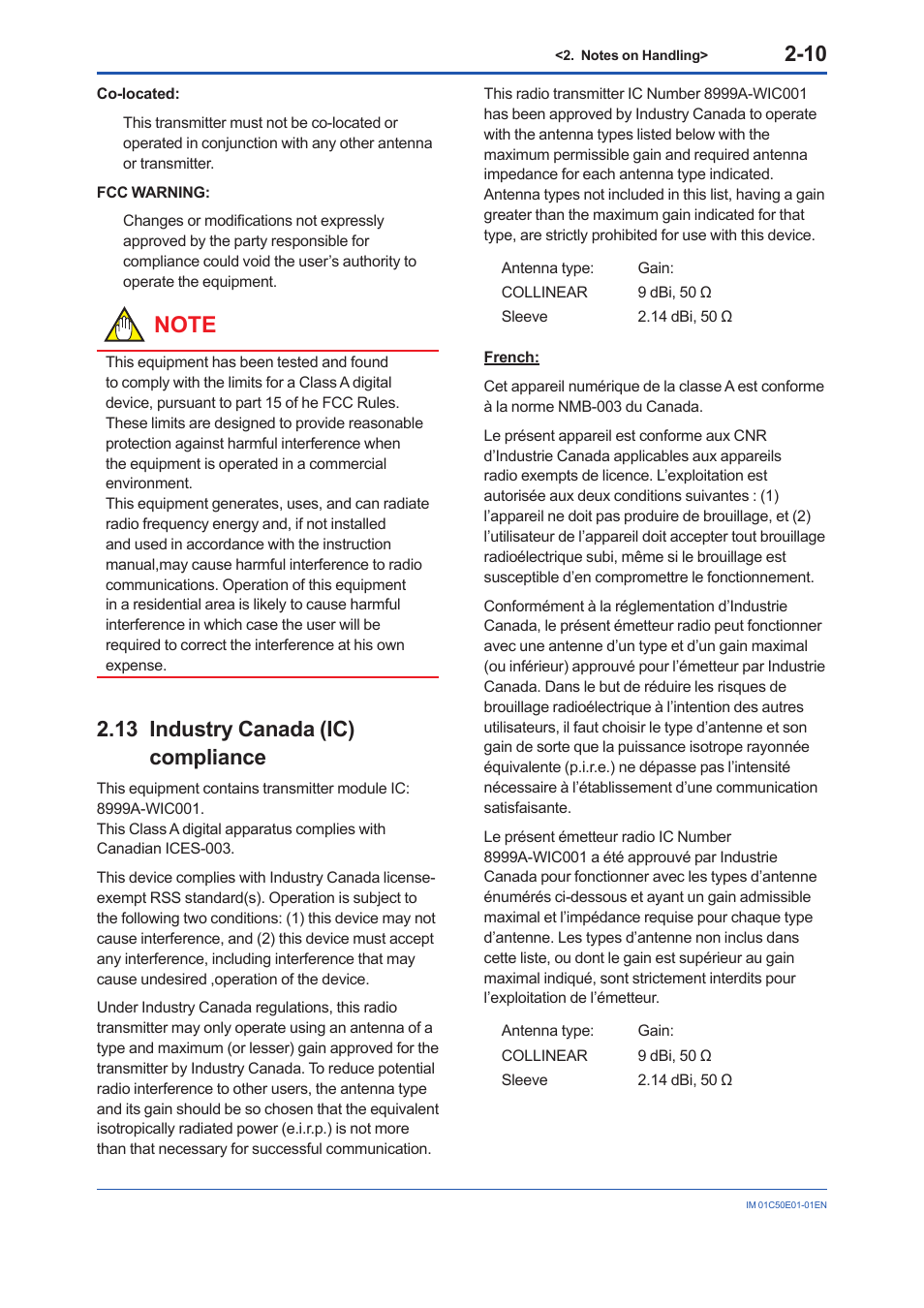 13 industry canada (ic) compliance, Industry canada (ic) compliance -10 | Yokogawa Wireless Temperature Transmitter YTA510 User Manual | Page 18 / 76