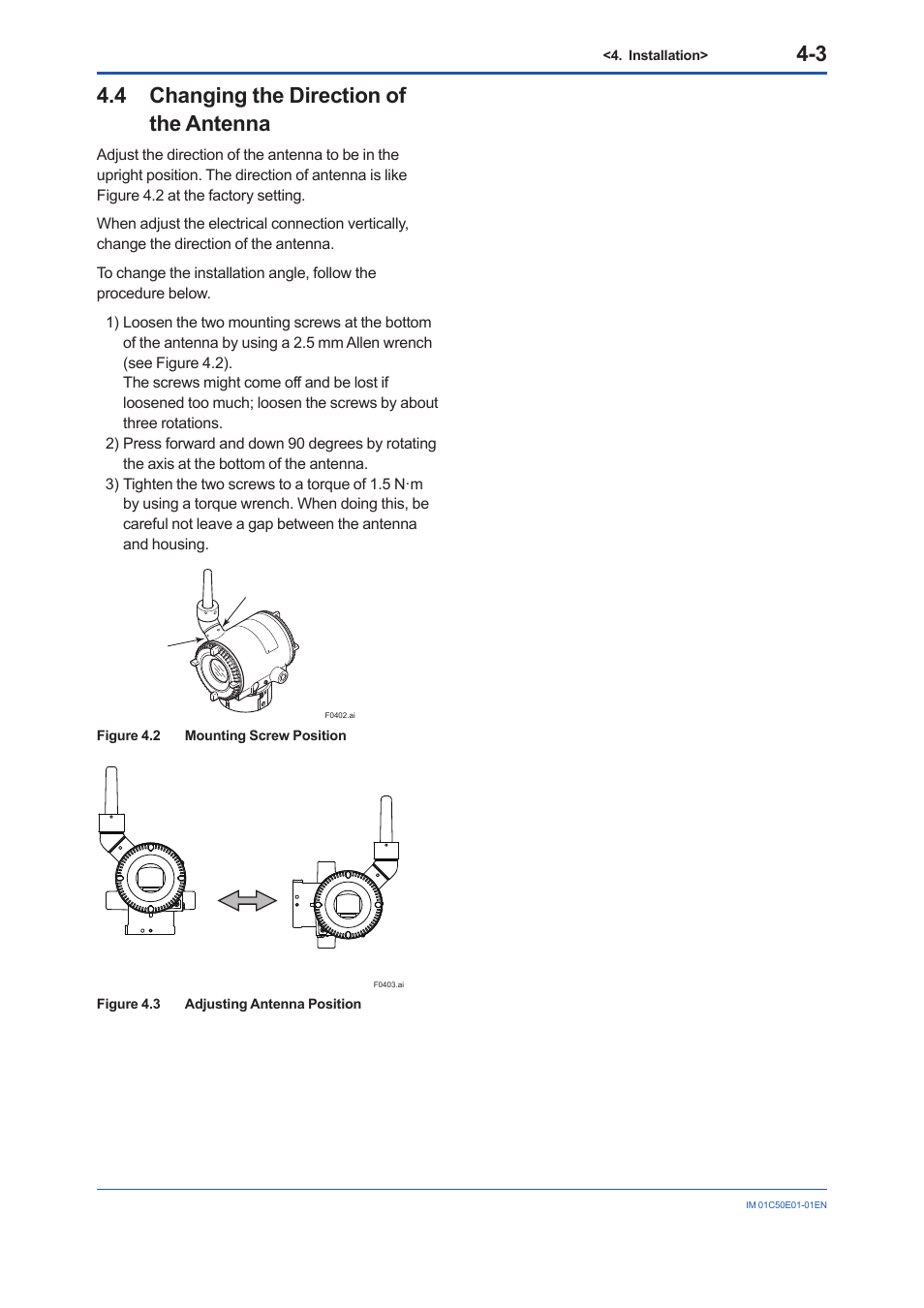4 changing the direction of the antenna, Changing the direction of the antenna -3 | Yokogawa Wireless Temperature Transmitter YTA510 User Manual | Page 22 / 76
