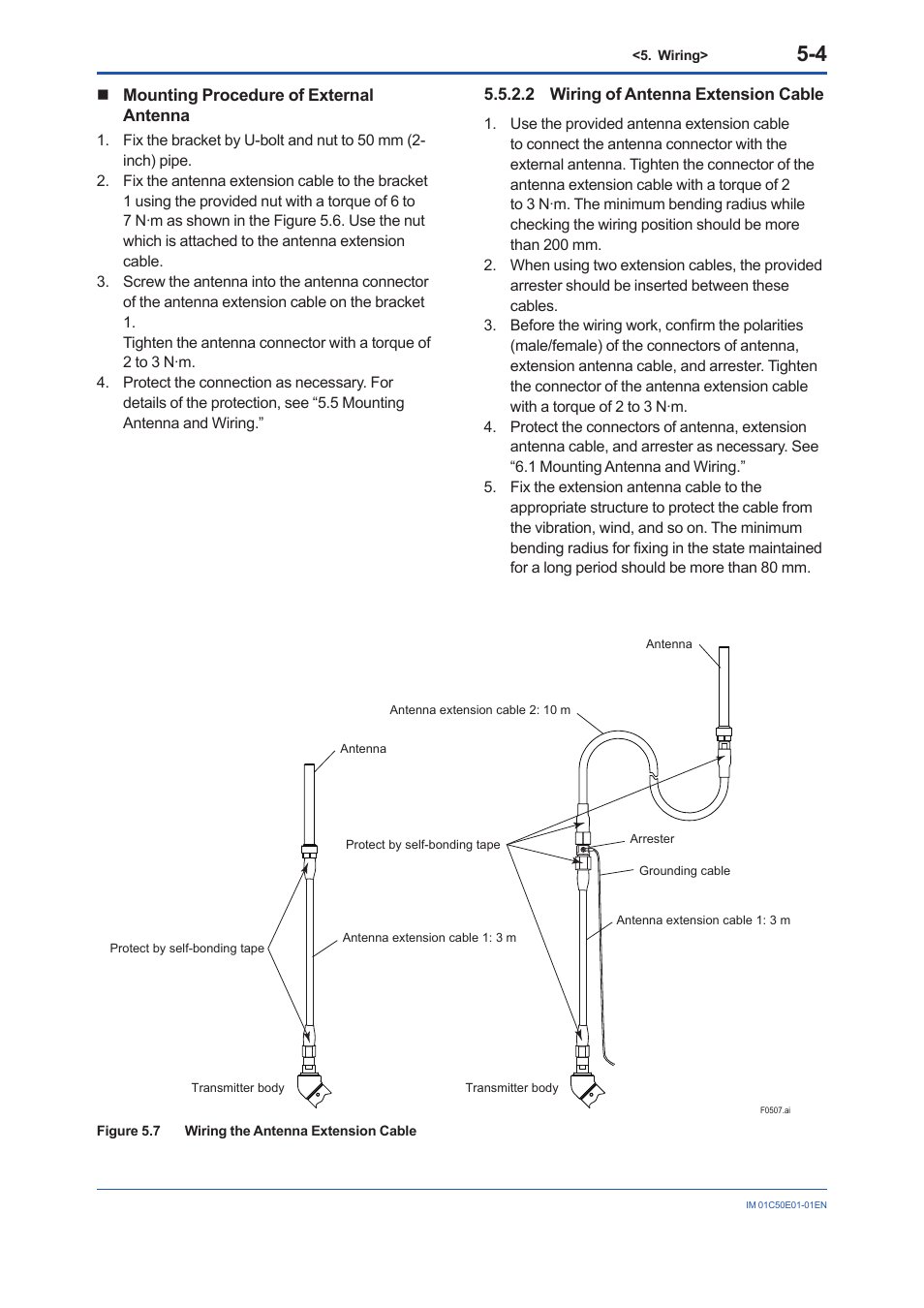 2 wiring of antenna extension cable, 2 wiring of antenna extension cable -4 | Yokogawa Wireless Temperature Transmitter YTA510 User Manual | Page 26 / 76