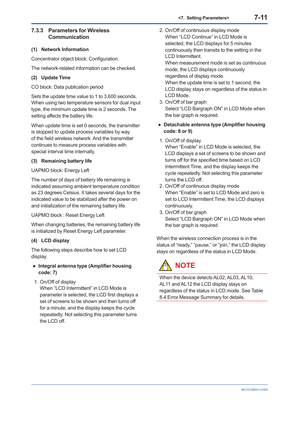 3 parameters for wireless communication, Parameters for wireless communication -11 | Yokogawa Wireless Temperature Transmitter YTA510 User Manual | Page 43 / 76