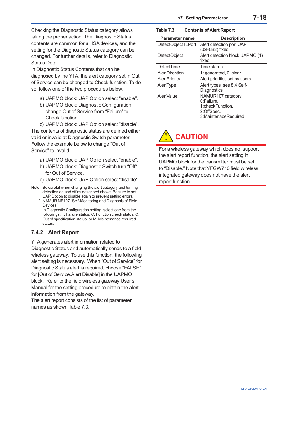 2 alert report, Alert report -18, Caution | Yokogawa Wireless Temperature Transmitter YTA510 User Manual | Page 50 / 76