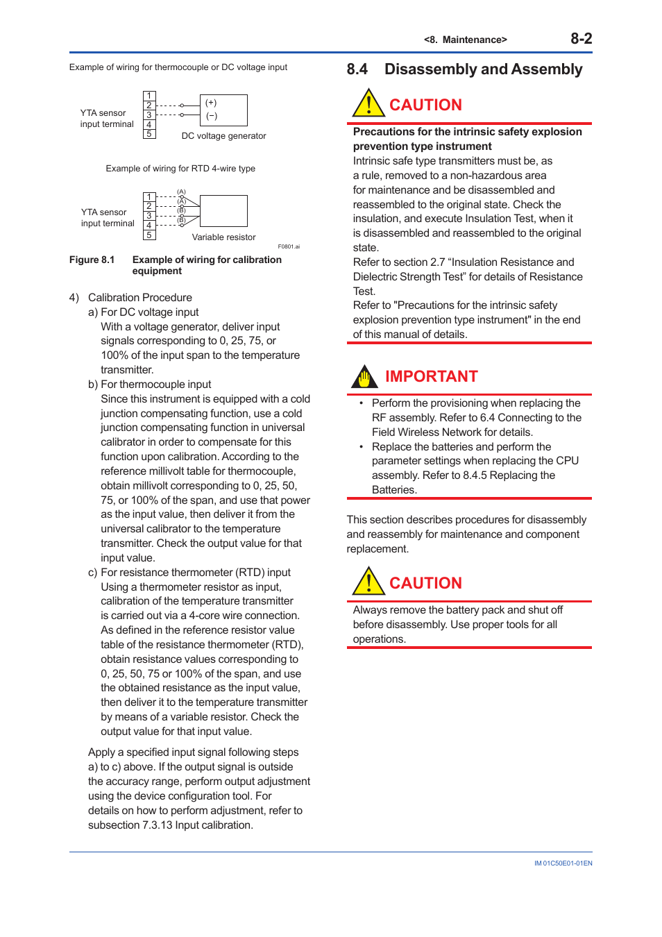 4 disassembly and assembly, Disassembly and assembly -2, Caution | Important | Yokogawa Wireless Temperature Transmitter YTA510 User Manual | Page 53 / 76