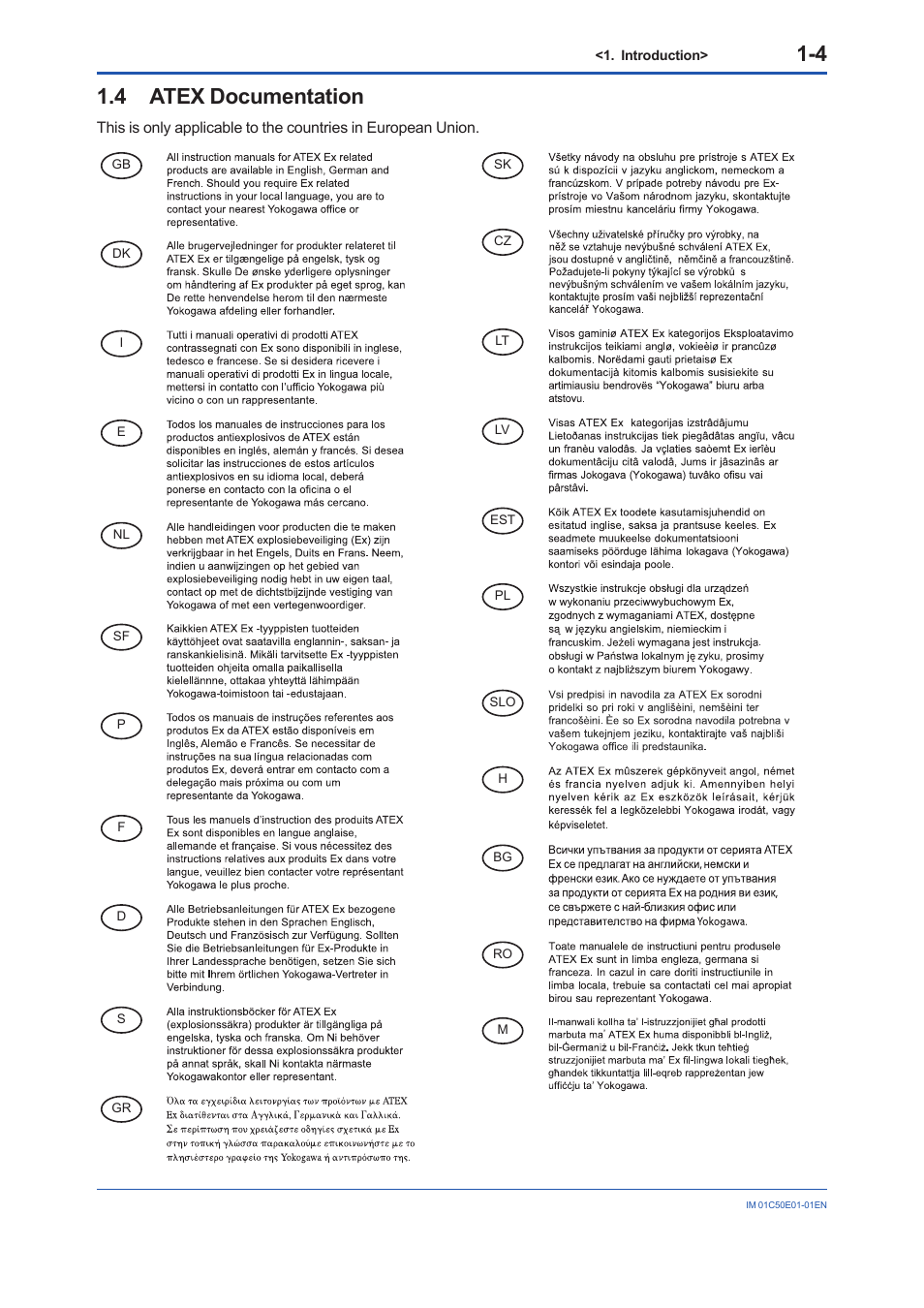 4 atex documentation, Atex documentation -4 | Yokogawa Wireless Temperature Transmitter YTA510 User Manual | Page 8 / 76