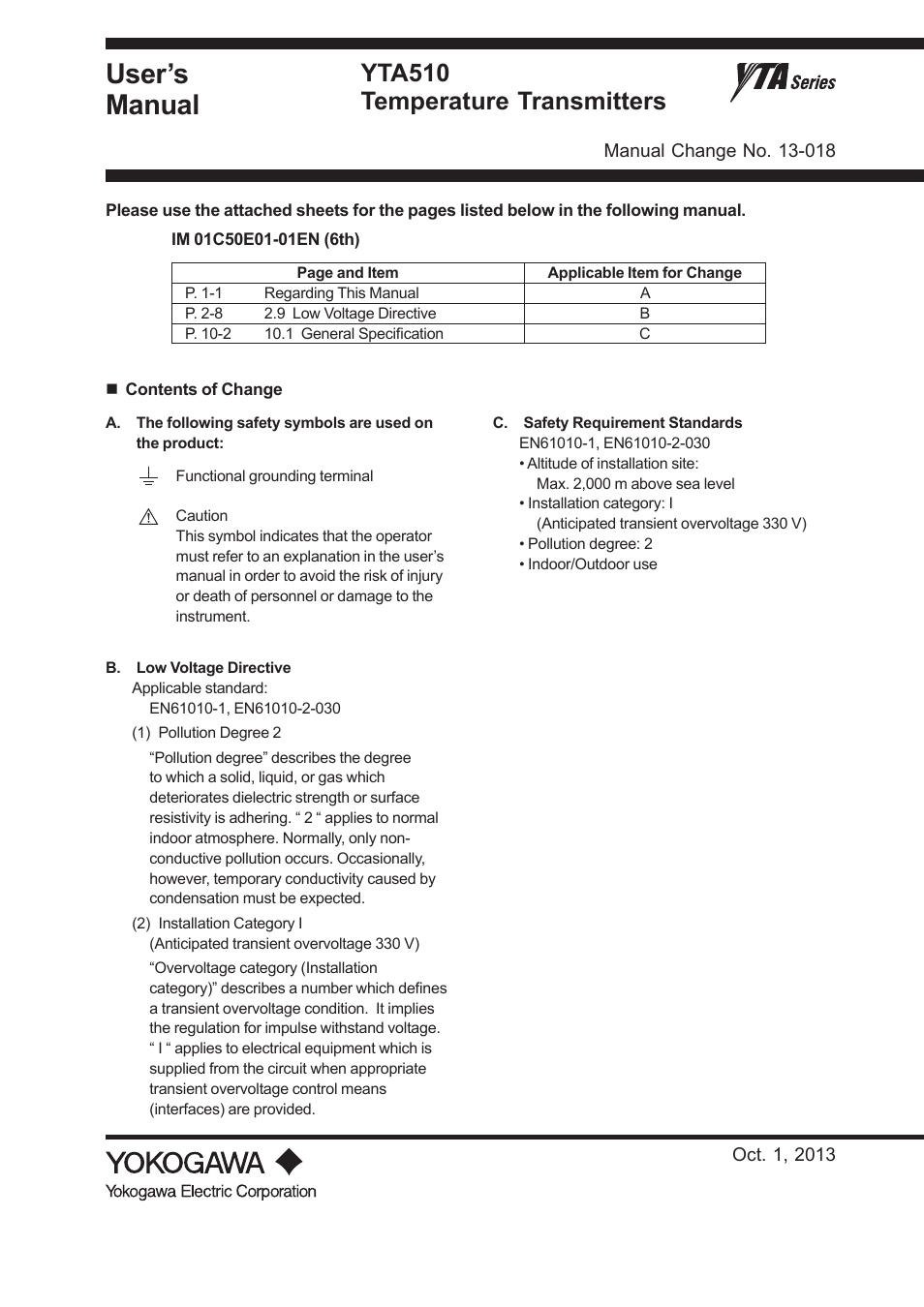 Yokogawa Wireless Temperature Transmitter YTA510 User Manual | 1 page