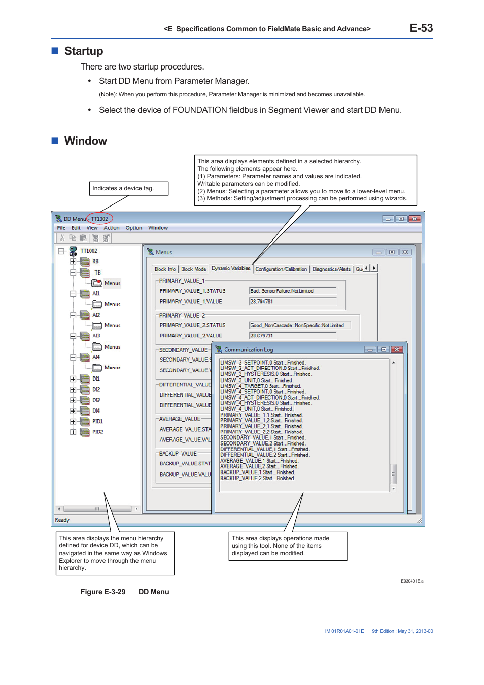 E-53, Startup, Window | Yokogawa FieldMate User Manual | Page 103 / 384