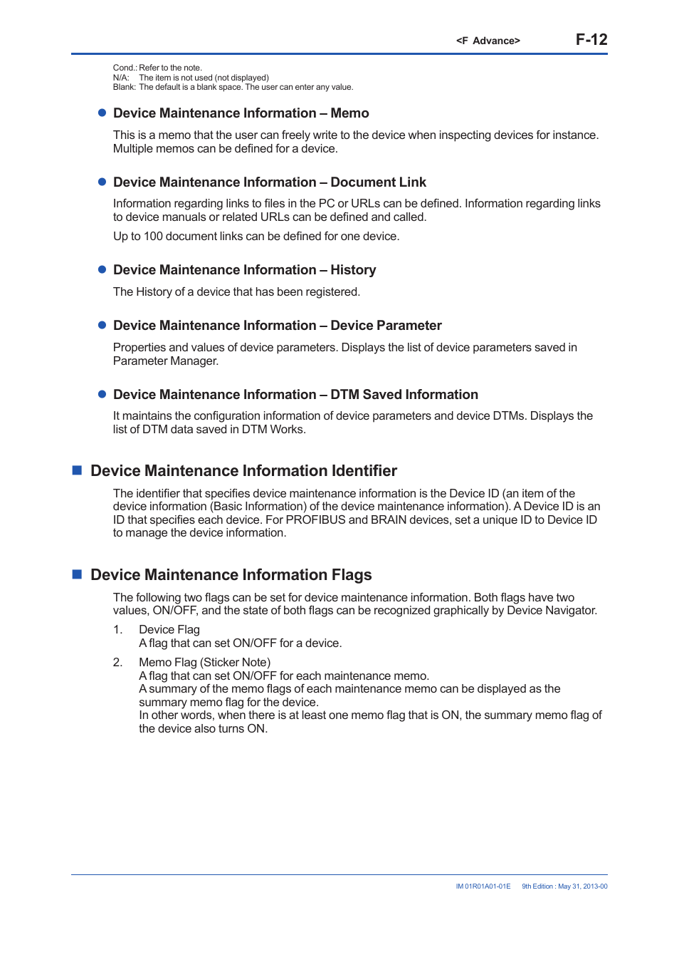 F-12, Device maintenance information identifier, Device maintenance information flags | Yokogawa FieldMate User Manual | Page 131 / 384