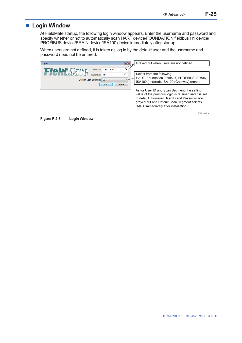 F-25, Login window | Yokogawa FieldMate User Manual | Page 144 / 384