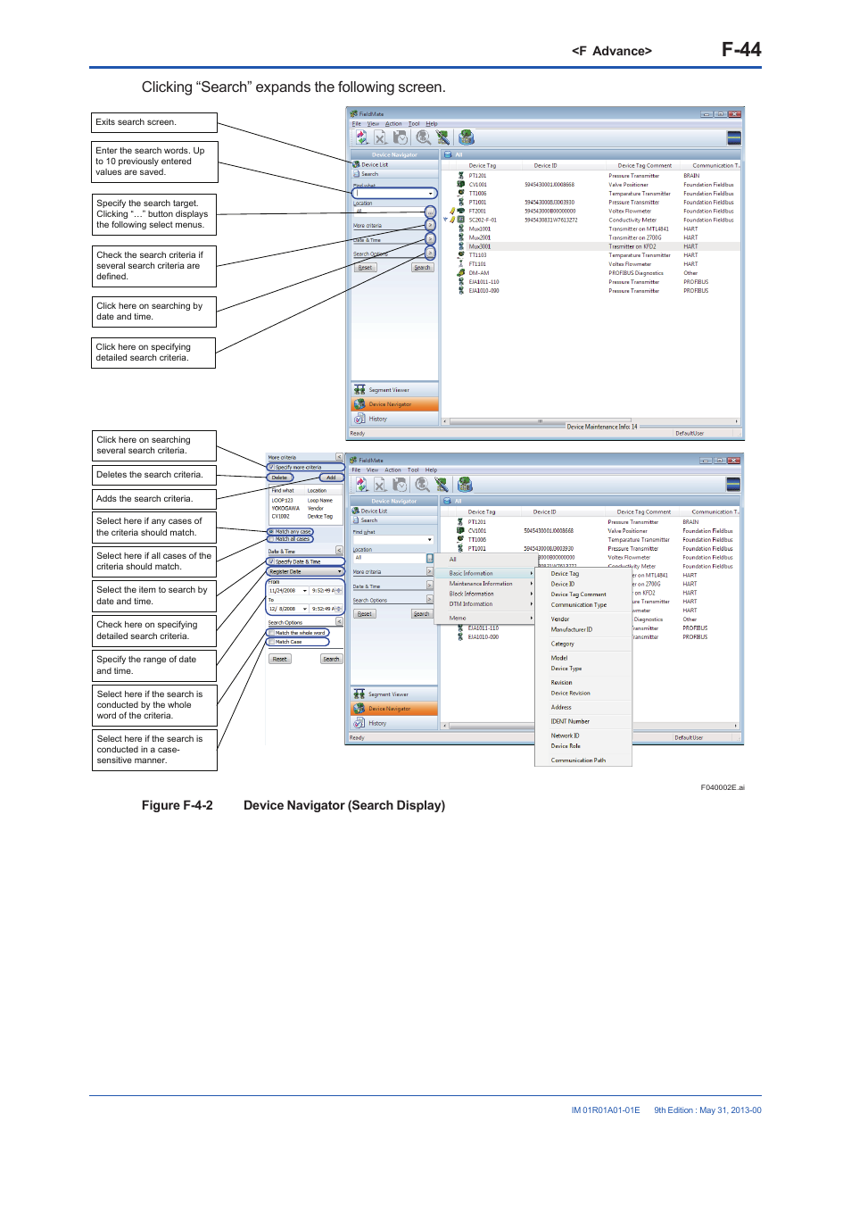 F-44, Clicking “search” expands the following screen | Yokogawa FieldMate User Manual | Page 163 / 384
