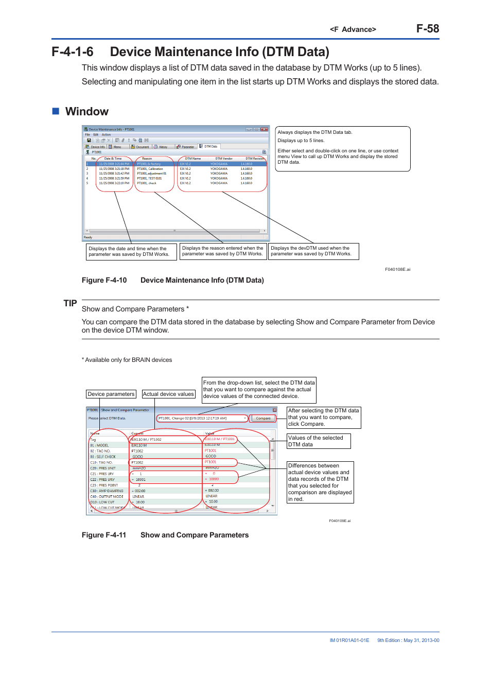 F-4-1-6 device maintenance info (dtm data), F-58, Window | Yokogawa FieldMate User Manual | Page 177 / 384
