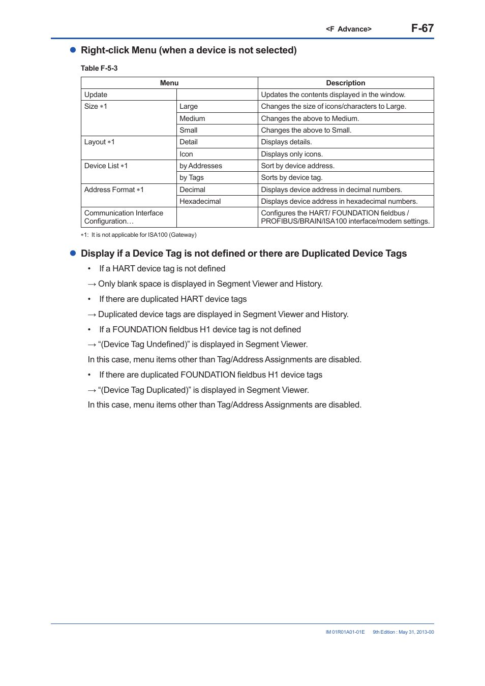 F-67, Right-click menu (when a device is not selected) | Yokogawa FieldMate User Manual | Page 186 / 384