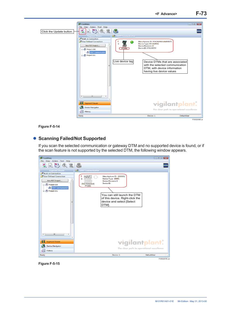 F-73, Scanning failed/not supported | Yokogawa FieldMate User Manual | Page 192 / 384