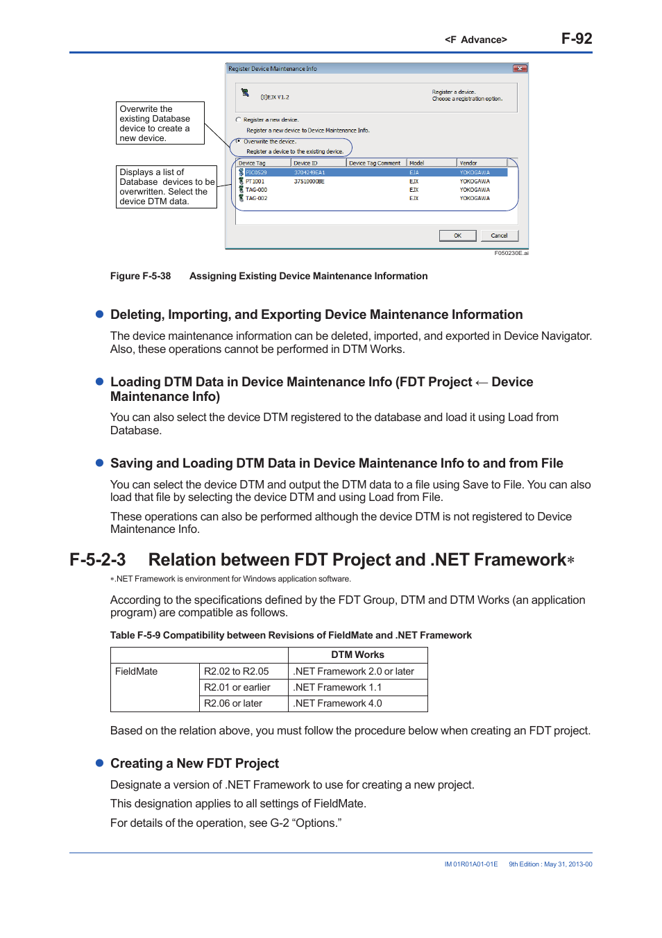 F-92, Creating a new fdt project | Yokogawa FieldMate User Manual | Page 211 / 384