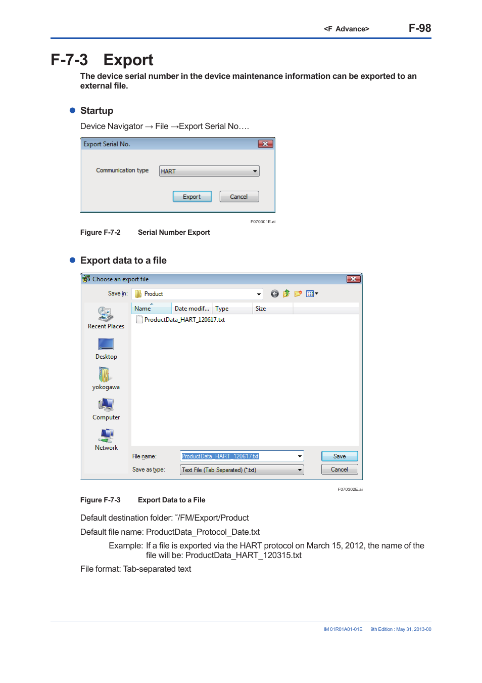 F-7-3 export, F-98 | Yokogawa FieldMate User Manual | Page 217 / 384