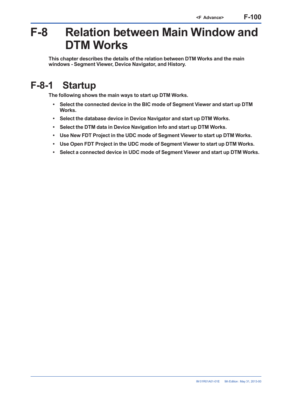 F-8 relation between main window and dtm works, F-8-1 startup | Yokogawa FieldMate User Manual | Page 219 / 384