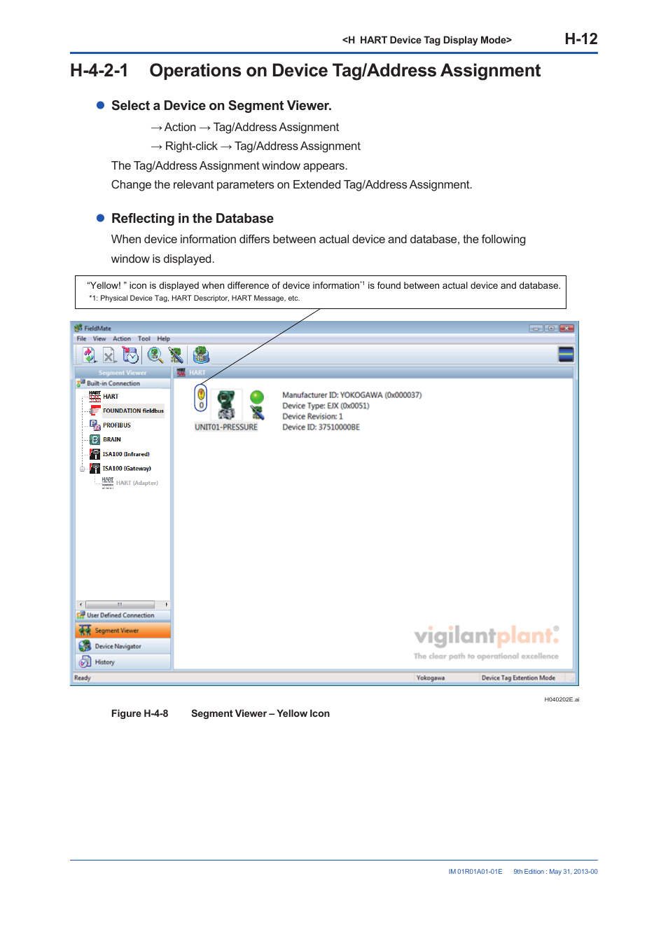 H-12, Select a device on segment viewer, Reflecting in the database | Yokogawa FieldMate User Manual | Page 246 / 384