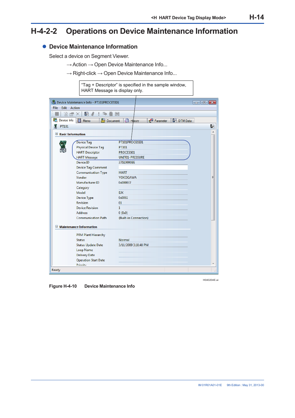 H-14, Device maintenance information | Yokogawa FieldMate User Manual | Page 248 / 384