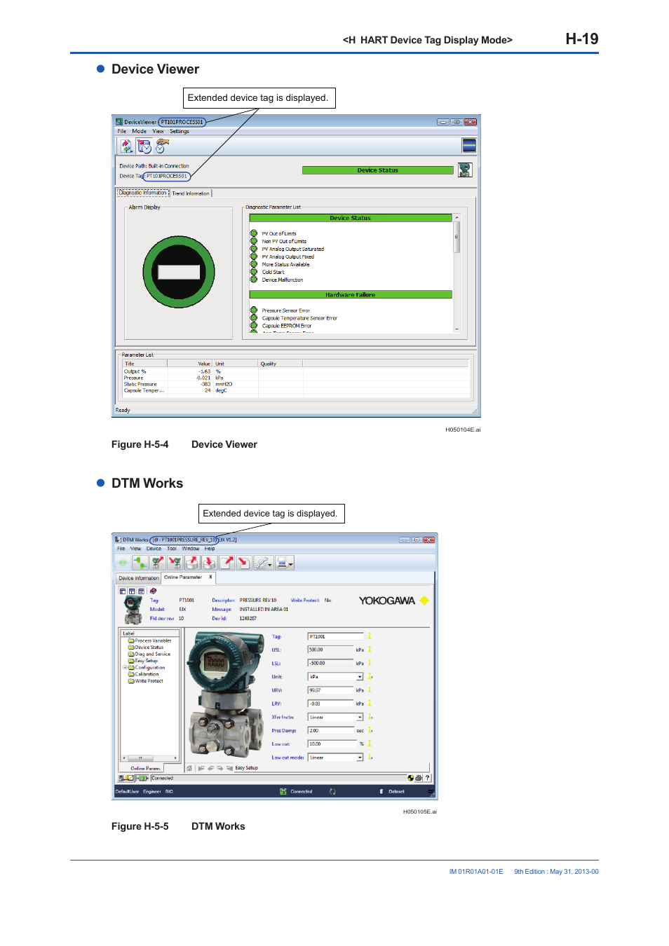 H-19, Device viewer, Dtm works | Yokogawa FieldMate User Manual | Page 253 / 384