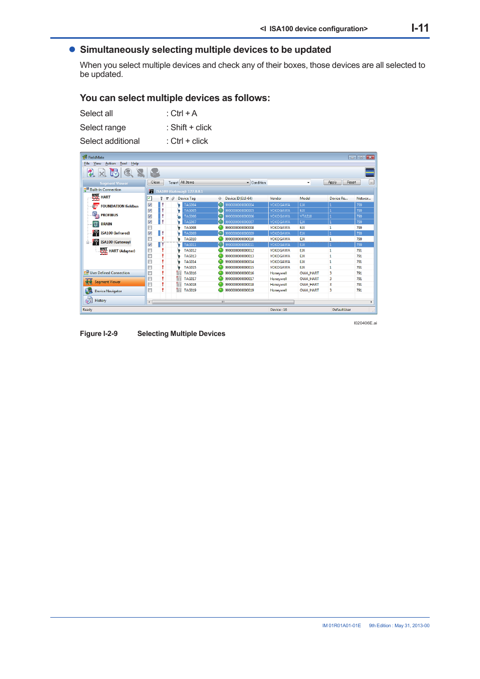 I-11, You can select multiple devices as follows | Yokogawa FieldMate User Manual | Page 265 / 384