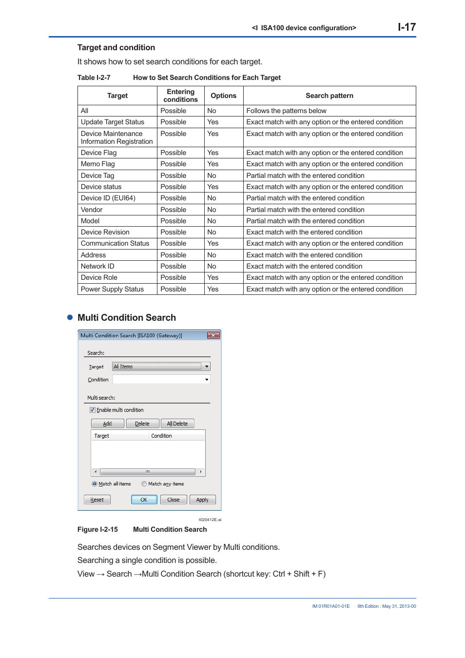 I-17, Multi condition search | Yokogawa FieldMate User Manual | Page 271 / 384