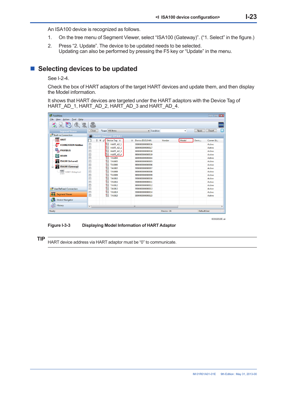 I-23, Selecting devices to be updated | Yokogawa FieldMate User Manual | Page 277 / 384