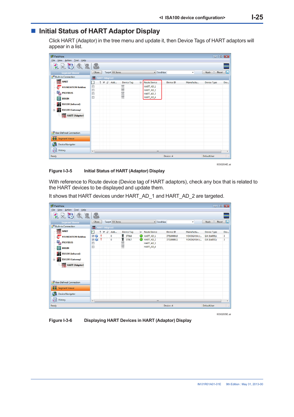 I-25, Initial status of hart adaptor display | Yokogawa FieldMate User Manual | Page 279 / 384