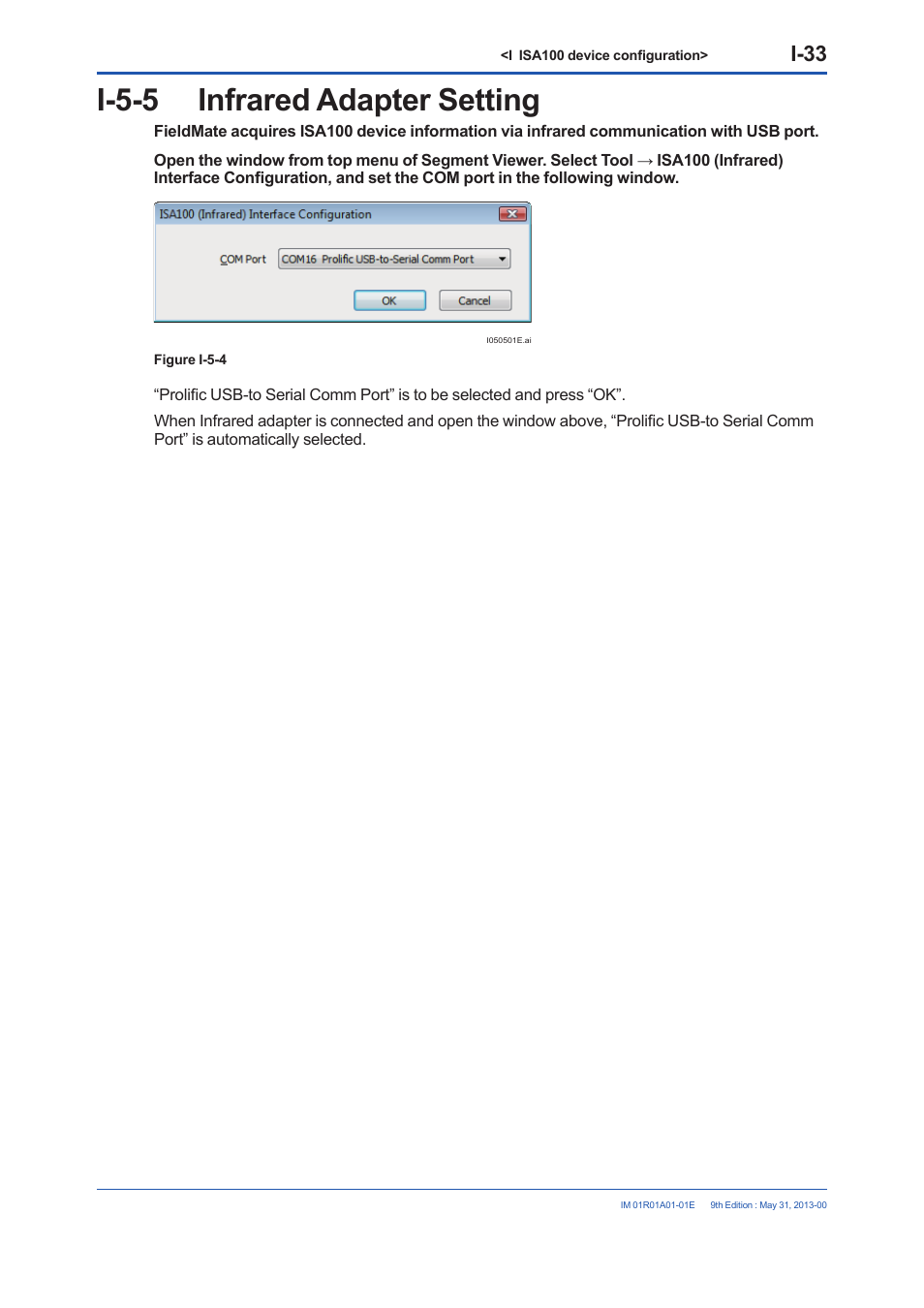 I-5-5 infrared adapter setting, I-5-5, I-33 | Yokogawa FieldMate User Manual | Page 287 / 384