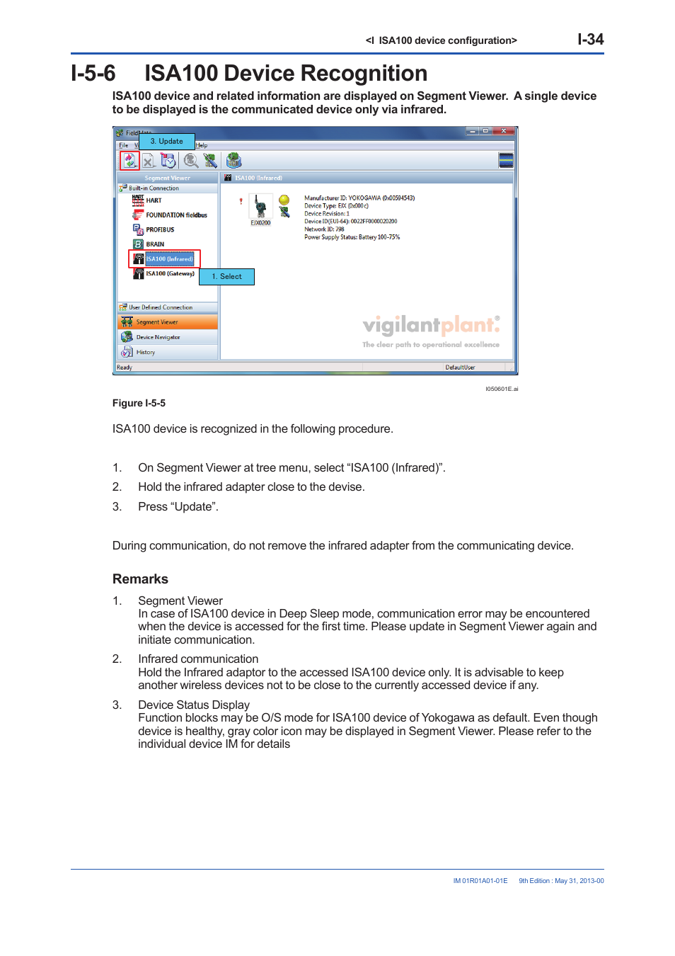 I-5-6 isa100 device recognition, I-5-6, I-34 | Yokogawa FieldMate User Manual | Page 288 / 384