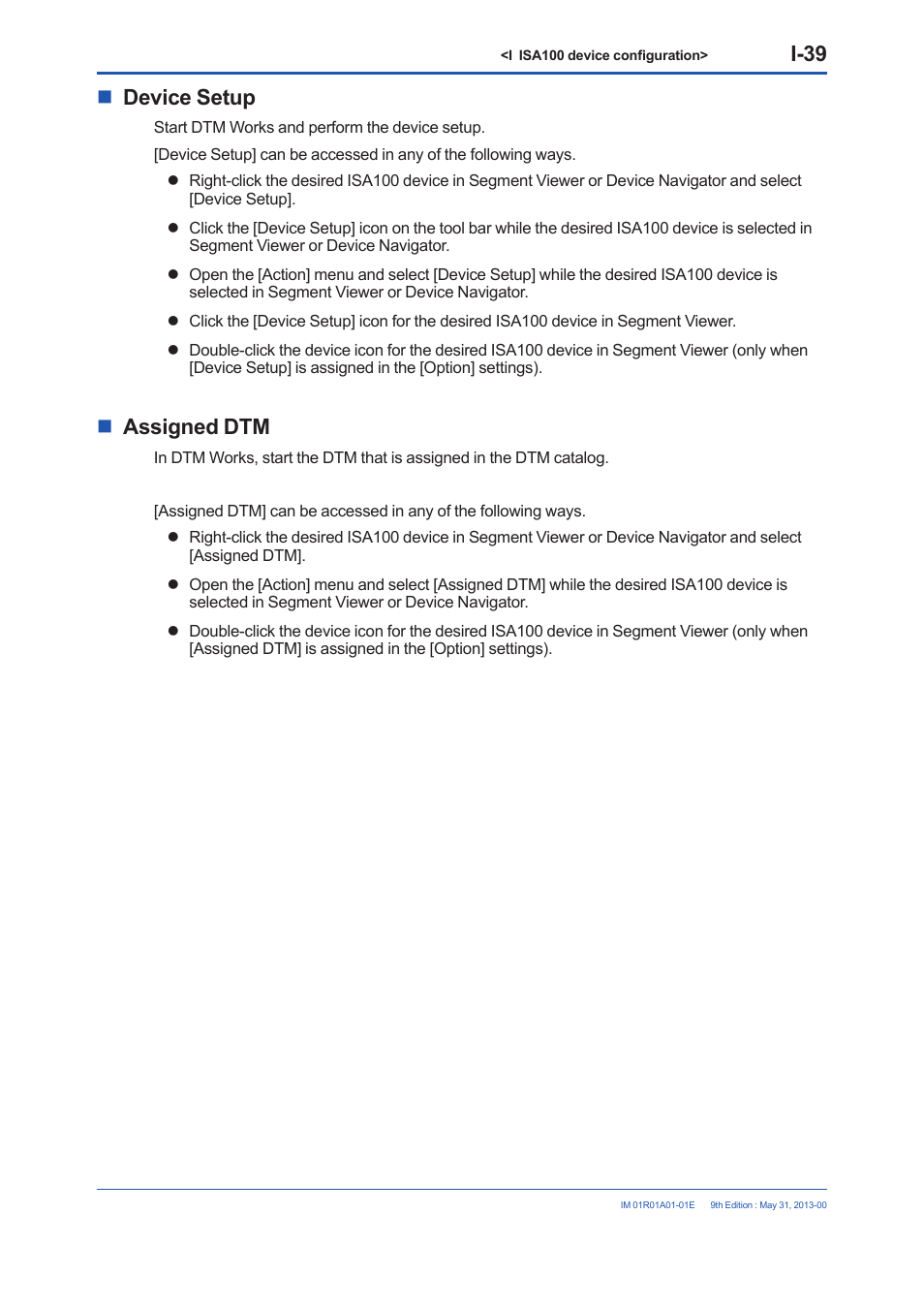 I-39, Device setup, Assigned dtm | Yokogawa FieldMate User Manual | Page 293 / 384