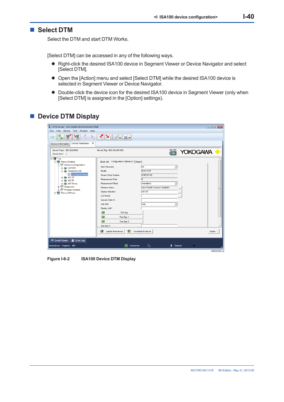 I-40, Select dtm, Device dtm display | Yokogawa FieldMate User Manual | Page 294 / 384