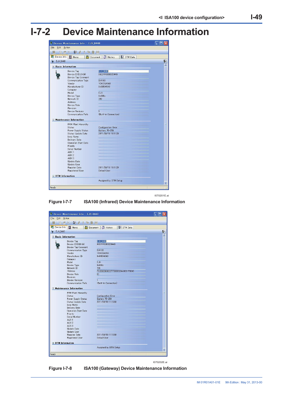 I-7-2 device maintenance information, I-7-2, I-49 | Yokogawa FieldMate User Manual | Page 303 / 384