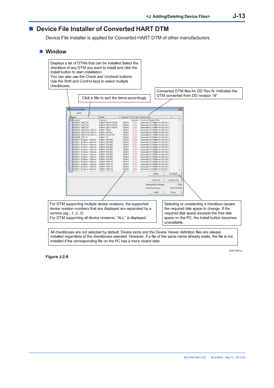 J-13, Device file installer of converted hart dtm, Window | Yokogawa FieldMate User Manual | Page 318 / 384