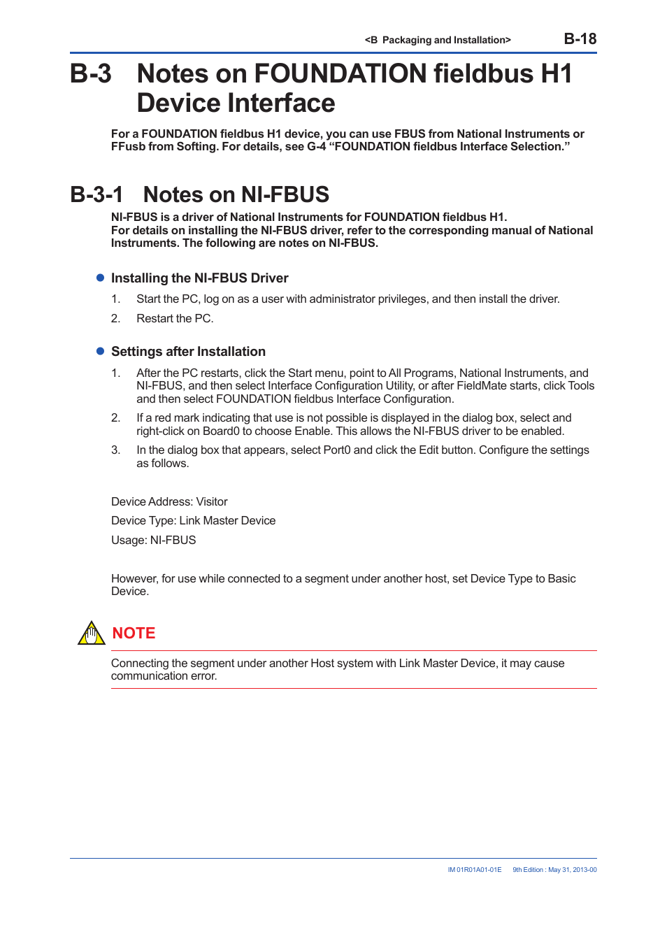 B-3-1 notes on ni-fbus, B-18 | Yokogawa FieldMate User Manual | Page 32 / 384