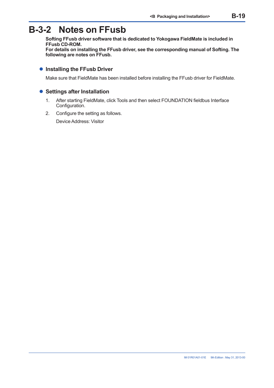B-3-2 notes on ffusb, B-19 | Yokogawa FieldMate User Manual | Page 33 / 384
