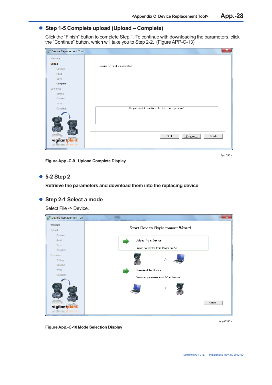 Step 1-5 complete upload (upload – complete), 2 step 2, Step 2-1 select a mode | Yokogawa FieldMate User Manual | Page 349 / 384