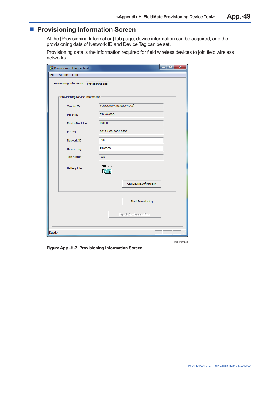 Provisioning information screen | Yokogawa FieldMate User Manual | Page 370 / 384
