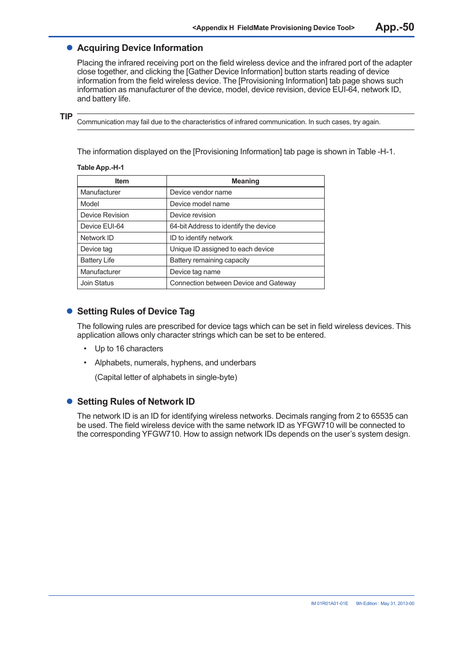 Acquiring device information, Setting rules of device tag, Setting rules of network id | Yokogawa FieldMate User Manual | Page 371 / 384