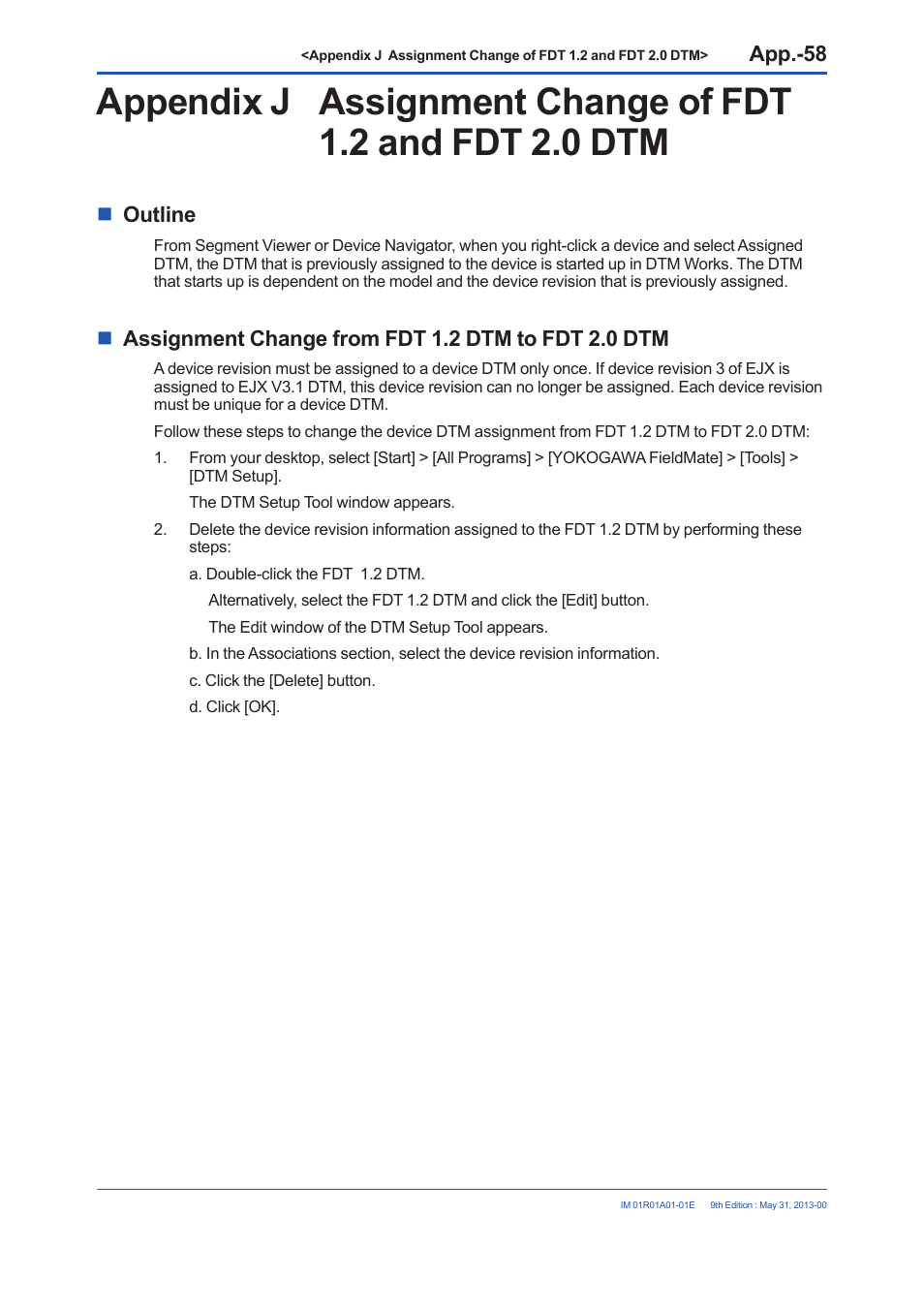 Outline, Assignment change from fdt 1.2 dtm to fdt 2.0 dtm | Yokogawa FieldMate User Manual | Page 379 / 384