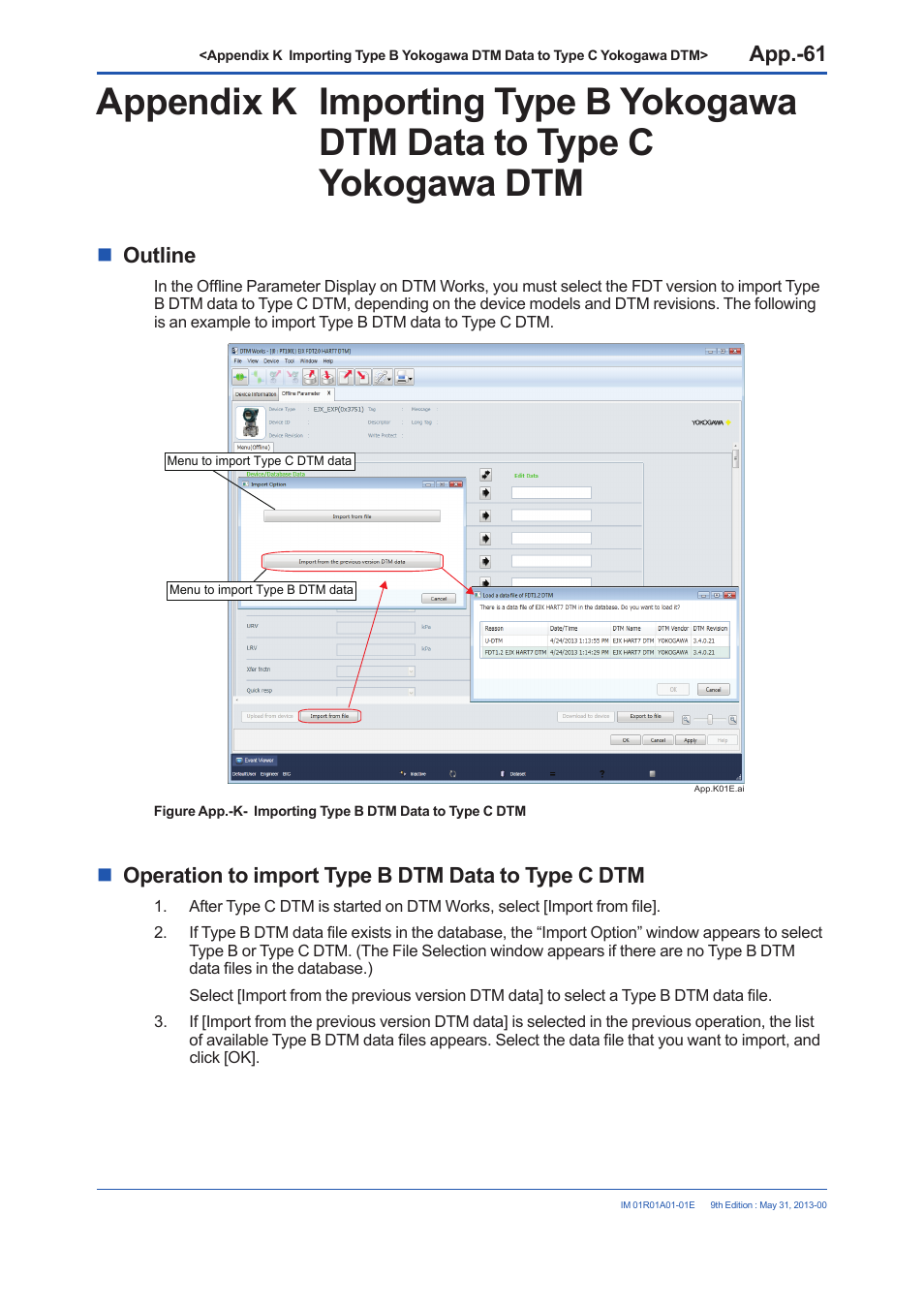 Outline, Operation to import type b dtm data to type c dtm | Yokogawa FieldMate User Manual | Page 382 / 384