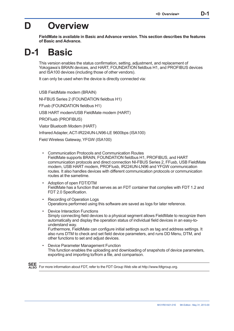 D overview, D-1 basic | Yokogawa FieldMate User Manual | Page 48 / 384