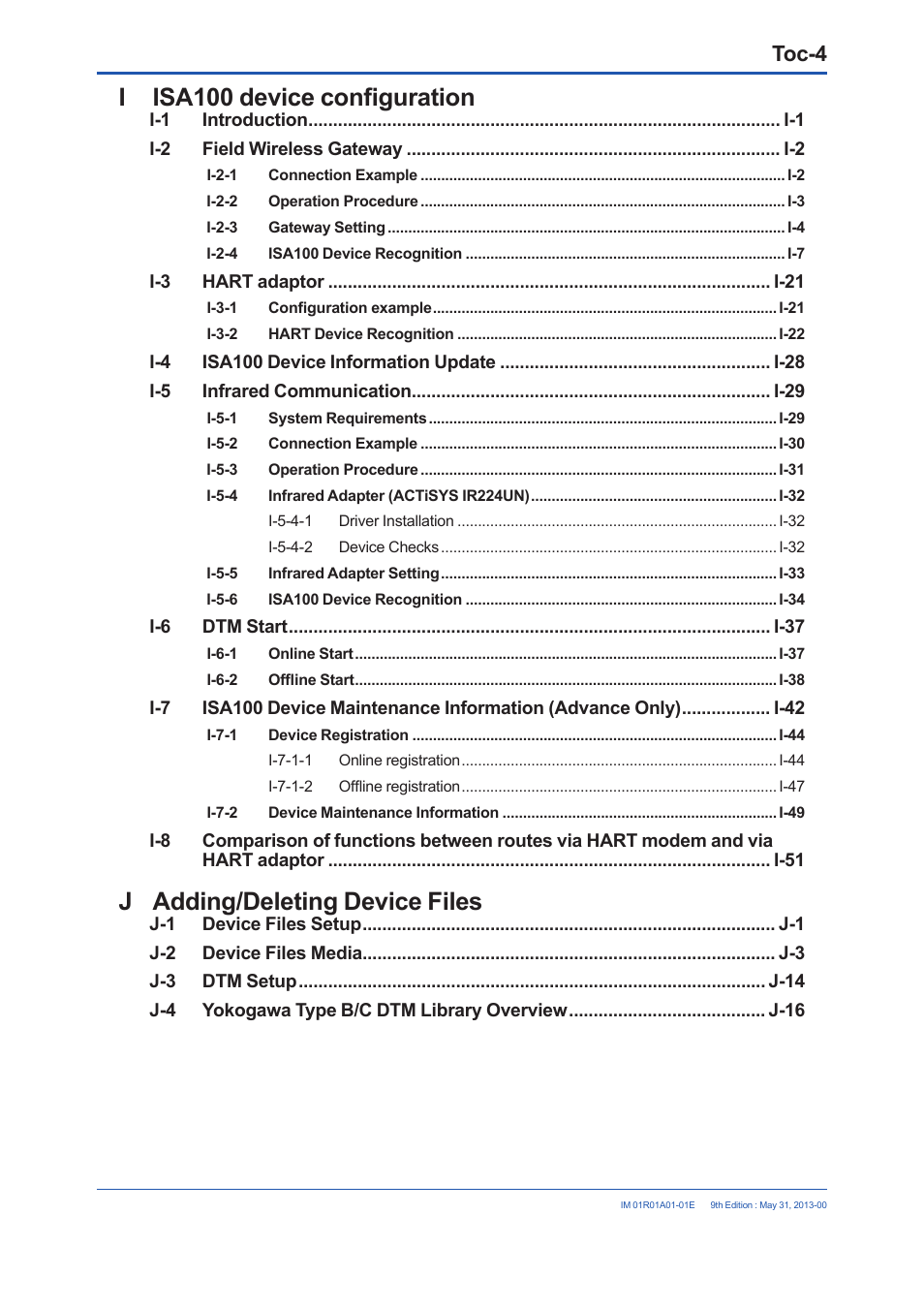 I isa100 device configuration, J adding/deleting device files, Toc-4 | Yokogawa FieldMate User Manual | Page 5 / 384