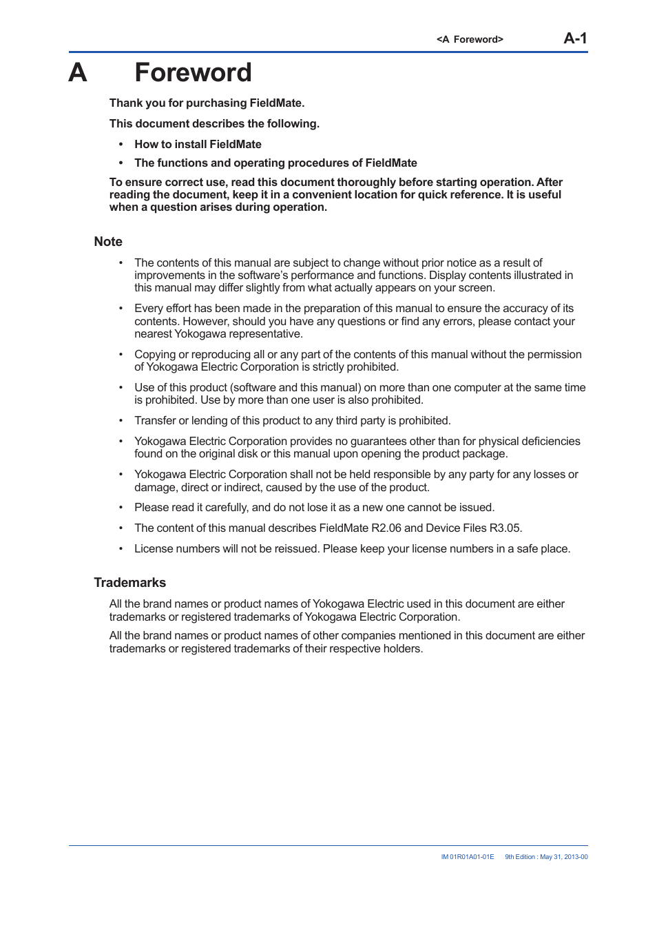 A foreword | Yokogawa FieldMate User Manual | Page 7 / 384