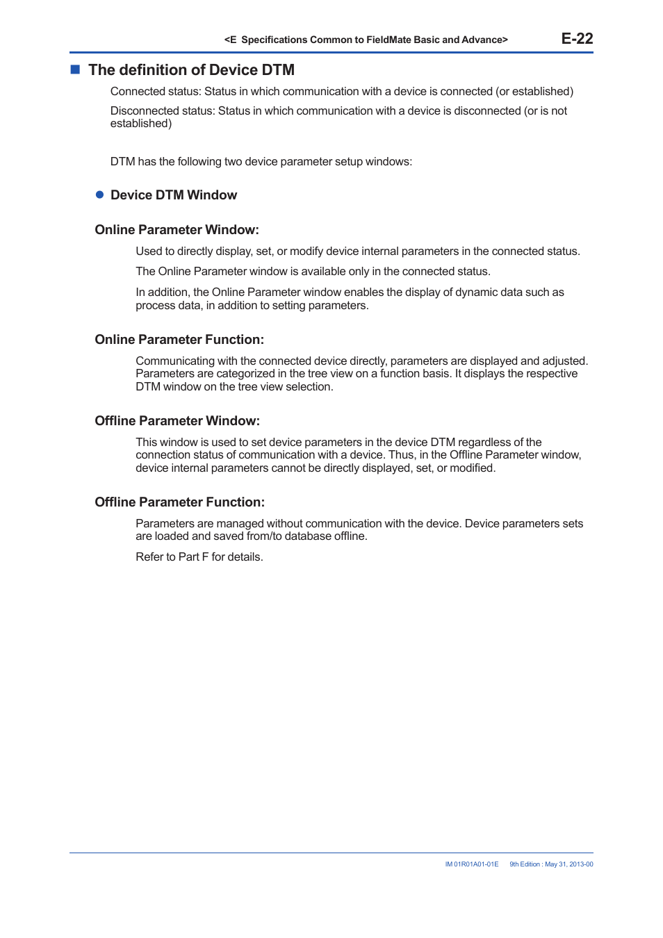 E-22, The definition of device dtm | Yokogawa FieldMate User Manual | Page 72 / 384